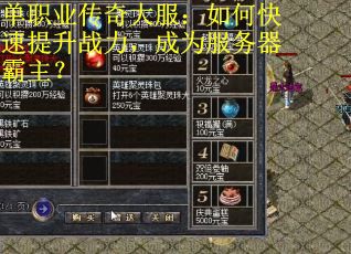 单职业传奇大服：如何快速提升战力，成为服务器霸主？